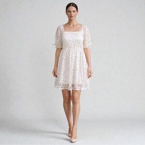 JODIFL White Floral Sheer Babydoll Dress – Size Small (New With Tags)